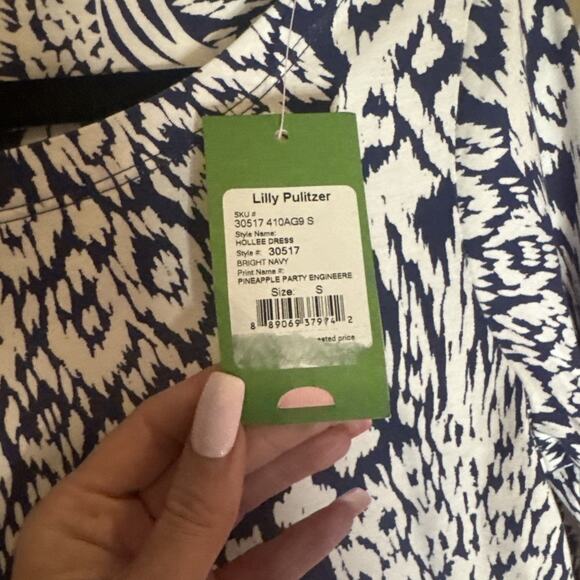 Lilly Pulitzer Hollee Dress Bright Navy Pineapple Coastal Pima Cotton Size S NWT - Picture 7 of 11